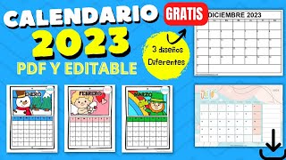 Calendario 2023 EDITABLE para imprimir 📆GRATIS 🎁 [upl. by Euqinna]