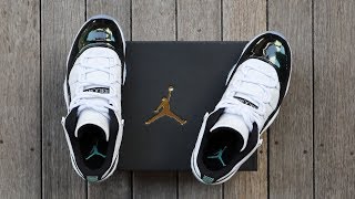 AIR JORDAN 11 LOW EMERALDEASTER IRIDESCENT  unboxing  overview amp onfeet [upl. by Einhorn341]