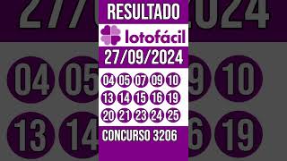 LOTO FACIL hoje  27092024  Resultado concurso 3206 [upl. by Aydan]