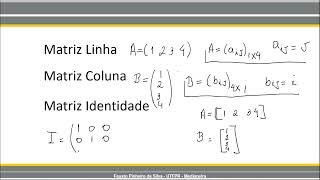 Tipos de Matrizes  Matriz Linha Matriz Coluna Matriz Identidade [upl. by Ayoted]