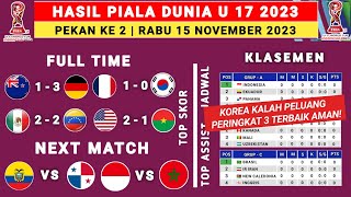 Hasil Piala Dunia U 17 Hari Ini  Prancis vs Korea Selatan  Klasemen Piala Dunia U 17 2023 Terbaru [upl. by Lester]