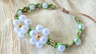 Bracelet jewelry with flower beads how to tutorial for beginners [upl. by Almund115]