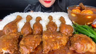 SPICY CHICKEN LEG PIECE CURRYSPICY EGG CURRYGREENCHILLI WITH RICE ASMR EATING [upl. by Issor]