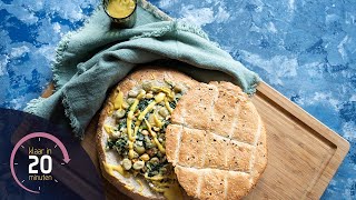 Gevuld Turks brood met tuinbonen feta en tahinimayonaise  Klaar in 20 minuten [upl. by Lunseth]