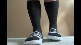 Socks amp Slides White Adidas CloudFoam Slides amp Long Black Socks [upl. by Enimsay]