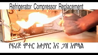 Refrigerator Compressor Replacement  የፍሪጅ ሞተር አቀያየር እና ጋዝ አሞላል [upl. by Anselm]