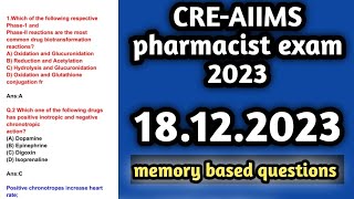 memory based questions of CREAIIMS pharmacist exam 202318122023 [upl. by Mcafee28]