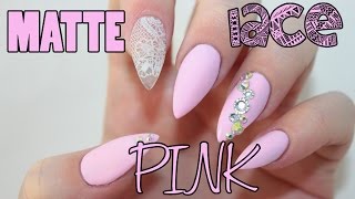 Matte Pink Lace Acrylic Nails [upl. by Ecinahs773]