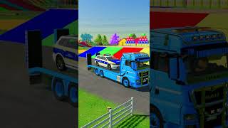 TRANSPORTING CARS AMBULANCE POLICE CARS FIRE TRUCK OF COLORS WITH TRUCKS  FS 22 [upl. by Ariam]