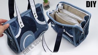 DIY Denim Patchwork Circle Bag Tutorial From Cloth Making Fantastic Design [upl. by Cilegna26]