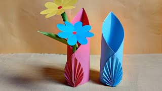 How to Make Paper Flower Vase At Home  Easy Paper Flower VaseSimple Paper Craftpaper Craft Ideas [upl. by Backer]