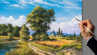 Аcrylic Landscape Painting  Summer Day  Satisfying Art  Easy Drawing For Beginners  Акрил [upl. by Tina]