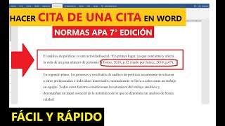 CÓMO HACER UNA CITA DE UNA CITA EN WORD PASO A PASO CON EJEMPLO  NORMAS APA 7ma ED [upl. by Attecnoc777]