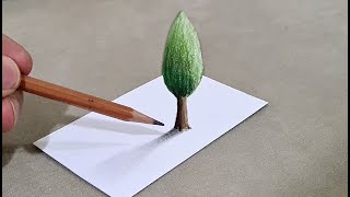 how to draw 3d tree on paper for beginners [upl. by Aneerak]