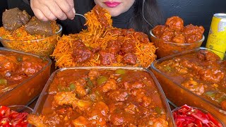 ASMR EATING SCHEZWAN NOODLESSPICY MUTTON FRIEDRICECHILLI CHICKENCHICKENLOLLIPOP FOOD VIDEOS [upl. by Asiil]