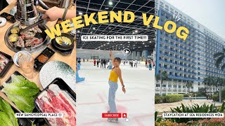 Weekend Vlog 🌼 staycation at sea residences ice skating for the first time  sibyullee unli kbbq 😍 [upl. by Nagol977]