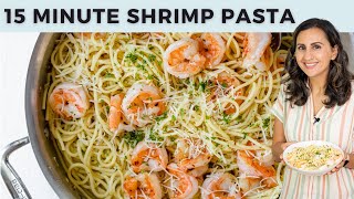 Garlic Shrimp Spaghetti  Easy 15 Minute Meal [upl. by Yam]