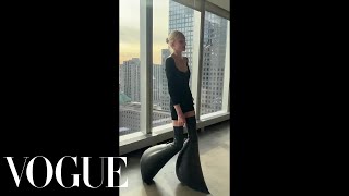 Model Alex Consani Tries on Inflatable Rick Owens Boots [upl. by Giah]