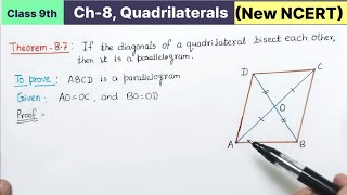 Class 9th Chapter 8 Quadrilaterals Theorem 87 New NCERT Maths CBSE  If the diagonals of a parallel [upl. by Simeon58]