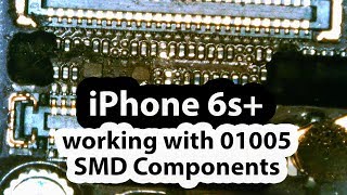 Working with 01005 SMD components using hot tweezers iPhone 6S plus [upl. by Estis449]