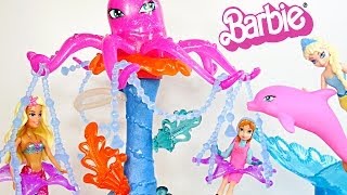 Barbie Splash n Spray Water Park Mini Mermaid with Disney Frozen Elsa and Anna Dolls Toys Review [upl. by Marybella]