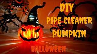 DIY Pipe Cleaner Pumpkin with Witch Hat amp Bottle Light  Halloween Craft Tutorial 🎃🧙🏻‍♀️ [upl. by Mazlack150]