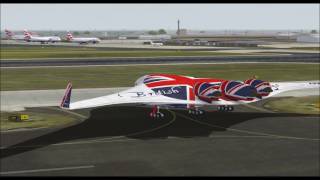 BOEING 797 FLYING WING SUPER LINER BRITISH AIRWAYS TAKE OFF FROM HEATHROW INTL AIRPORT FS9 HD [upl. by Elly]