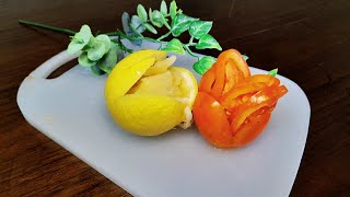 Slicing tomato and lemon flower garnish  food art asmr [upl. by Kerin]