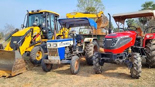 Jcb 3dx Backhoe Loader Machine Loading Red Mud In Mahindra and Swaraj Tractor  Jcb Tractor Cartoon [upl. by Namilus799]