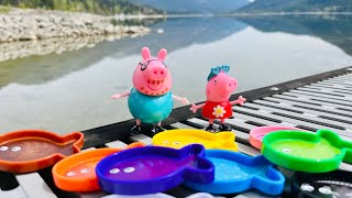 Daddy Pig Fishing Trip PEPPA Pigs Counting Colors Lake Jump [upl. by Niveg]