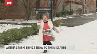 WLTXs Kayland Hagwood stumbles upon a snowball fight in Sumter [upl. by Amerak]