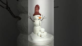 Hand Carved Winter Snowman with Arms and Red Hillbilly Hat  Caricature Figurine  Hand Carved Wood [upl. by Nabalas]