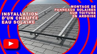 TOITURE EN ARDOISE  Pose de panneaux solaires thermiques sur toiture en ARDOISE [upl. by Dnalhsa]