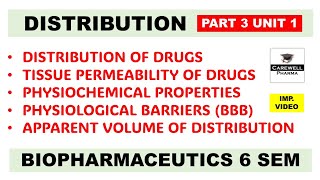 Distribution  Tissue Permeability of Drug  Apparent volume of distribution Part 3 Unit 1 Biopharm [upl. by Ynatsyd]