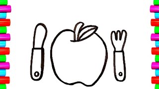 Drawing an apple  How to draw apple  Painting and coloring for kidstoddlers [upl. by Anne-Marie]