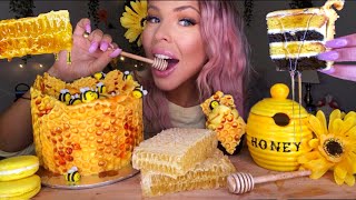 ASMR EATING HONEYCOMB CAKE EDIBLE HONEYBEES RAW HONEYCOMB SUNFLOWER COOKIE EATING SHOW 먹방 MUKBANG [upl. by Ydahs]