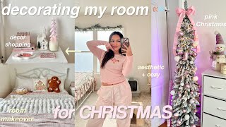 CHRISTMAS ROOM MAKEOVER 🩰❄️ decor shopping haul decorate wme  room tour [upl. by Coffin]