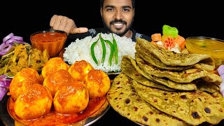 Eating Palak Paratha with Butter Masala Egg Curry  Dal Chawal Mix Sabji Chilli amp Papad Mukbang [upl. by Molly]