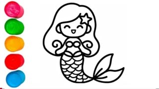 Mermaid drawing painting and colouring for kids  how to drawmermaid [upl. by Fronia357]