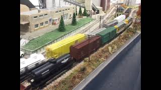 Workington Model Railway Exhibition The Two of them are USAs Freight Trains passed by [upl. by Neelac]