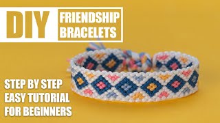 Diamonds Outlined Heart Friendship Bracelets Step by Step Tutorial  Easy Tutorial for Beginner [upl. by Finbur]