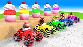 Choose Right Drink Cake amp Car With Cow Hippo Bear Crocodile Lion Wild Animal Escape Cage Game [upl. by Alyworth789]