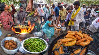 Indian Couple Selling Mirchi Bhaji On Street  5₹ Only  Cheapest Food Of Andhra  Street Food [upl. by Nahgem]