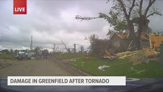 Live look Parts of Greenfield Iowa destroyed in May 21 tornado [upl. by Arretahs]