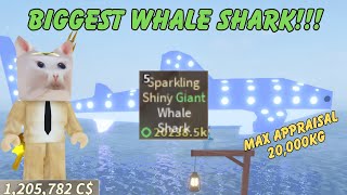 APPRAISING THE GIANT SHINY WHALE SHARK 🐳 Roblox Fisch [upl. by Aramoy103]