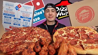 MUKBANG EATING Pizza Hut Pepperoni Pan Pizza vs Dominos Pepperoni Pan Pizza  Wings [upl. by Vigen]