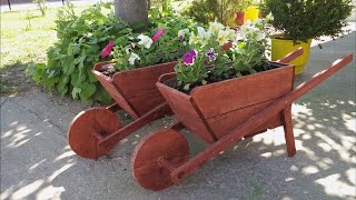 DIY wooden wheelbarrows in the garden [upl. by Mechling]