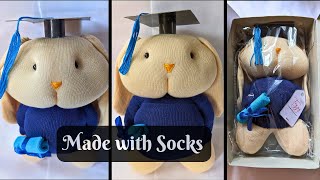 How to make Graduation Bunny with Socks No Sewing machine needed Soft Toys making easy at home [upl. by Htiffirg]