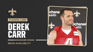 Derek Carr on Alvin Kamara Klint Kubiak  Saints Training Camp 2024 [upl. by Lleryd]