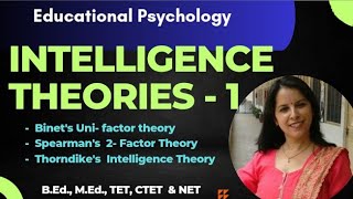 Intelligence Theories  Part 1 Uni Factor Theory Spearmans Two factor amp Thorndikes Theory [upl. by Linzer805]